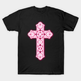 Pink Neon Celtic Knot Cross T-Shirt